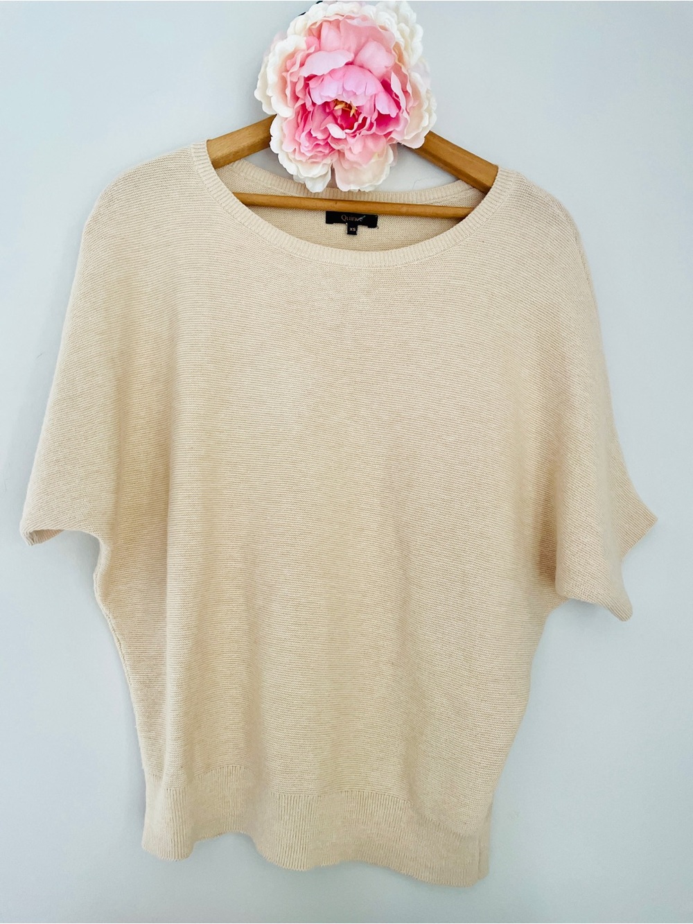 Quince Cream Short Sleeve Sweater XS Organic Cotton Cashmere Blend